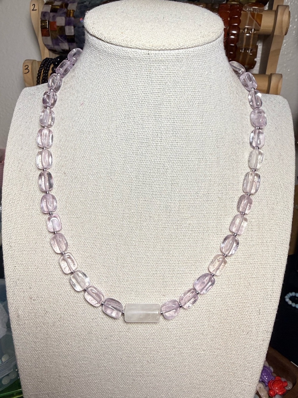Lavender Amethyst & White Quartz Necklace 17” Natural Gemstone